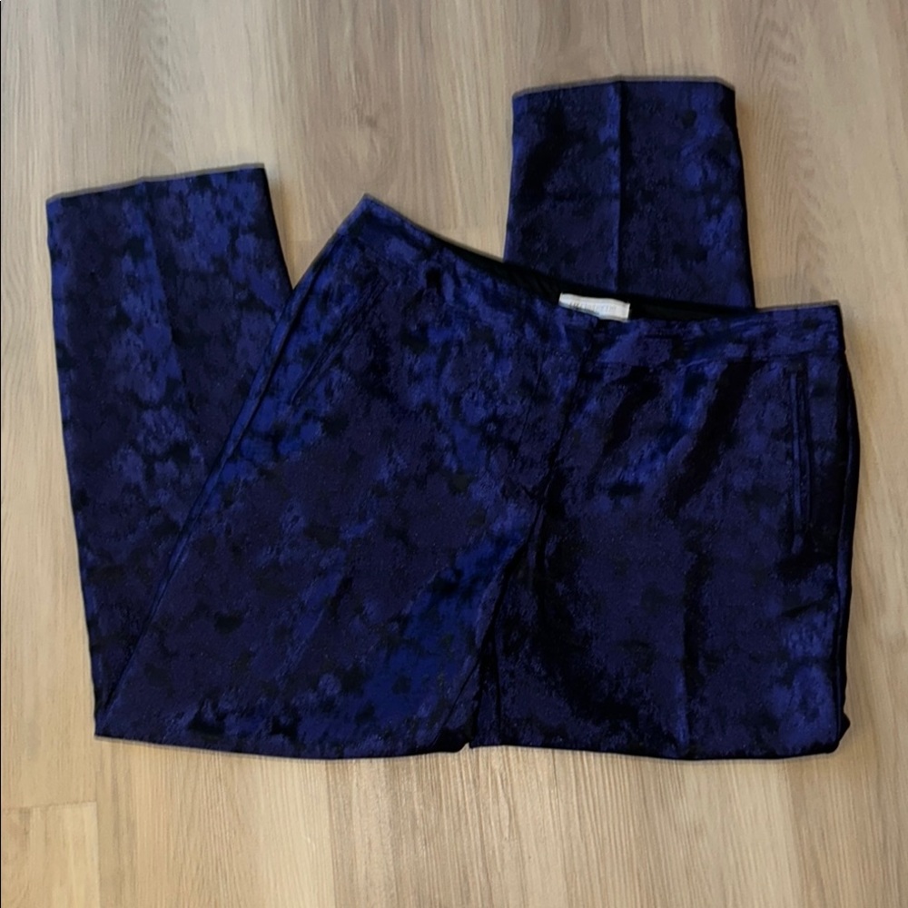 Liz Claiborne Brocade Ankle Pant 10 Blue/Black Silky Sheen Glam Barbie Evening
